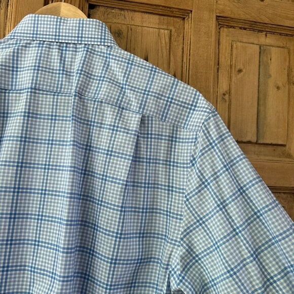 Tommy Hilfiger Large (16 1/2 / 34/35) Blue White Checked Long Sleeve Button Fron - Picture 8 of 9